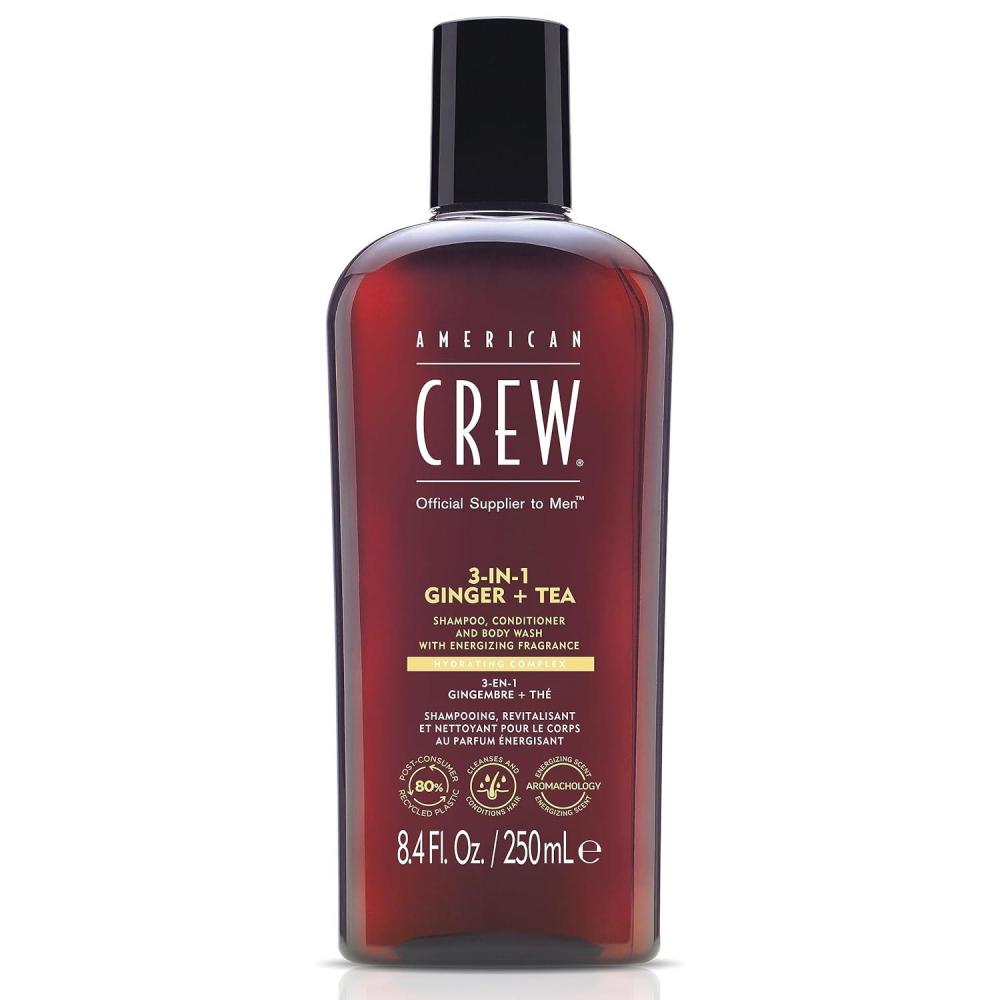 American Crew Shampoo, Conditioner & Body Wash for Men, 3-in-1, 33.8 Fl Oz(Ginger + Tea)