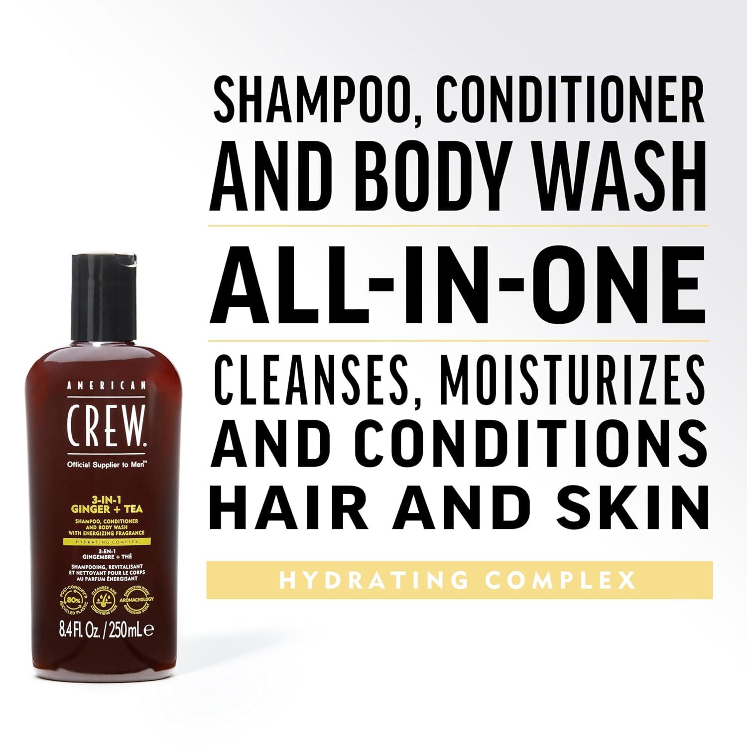 American Crew Shampoo, Conditioner & Body Wash for Men, 3-in-1, 33.8 Fl Oz(Ginger + Tea)