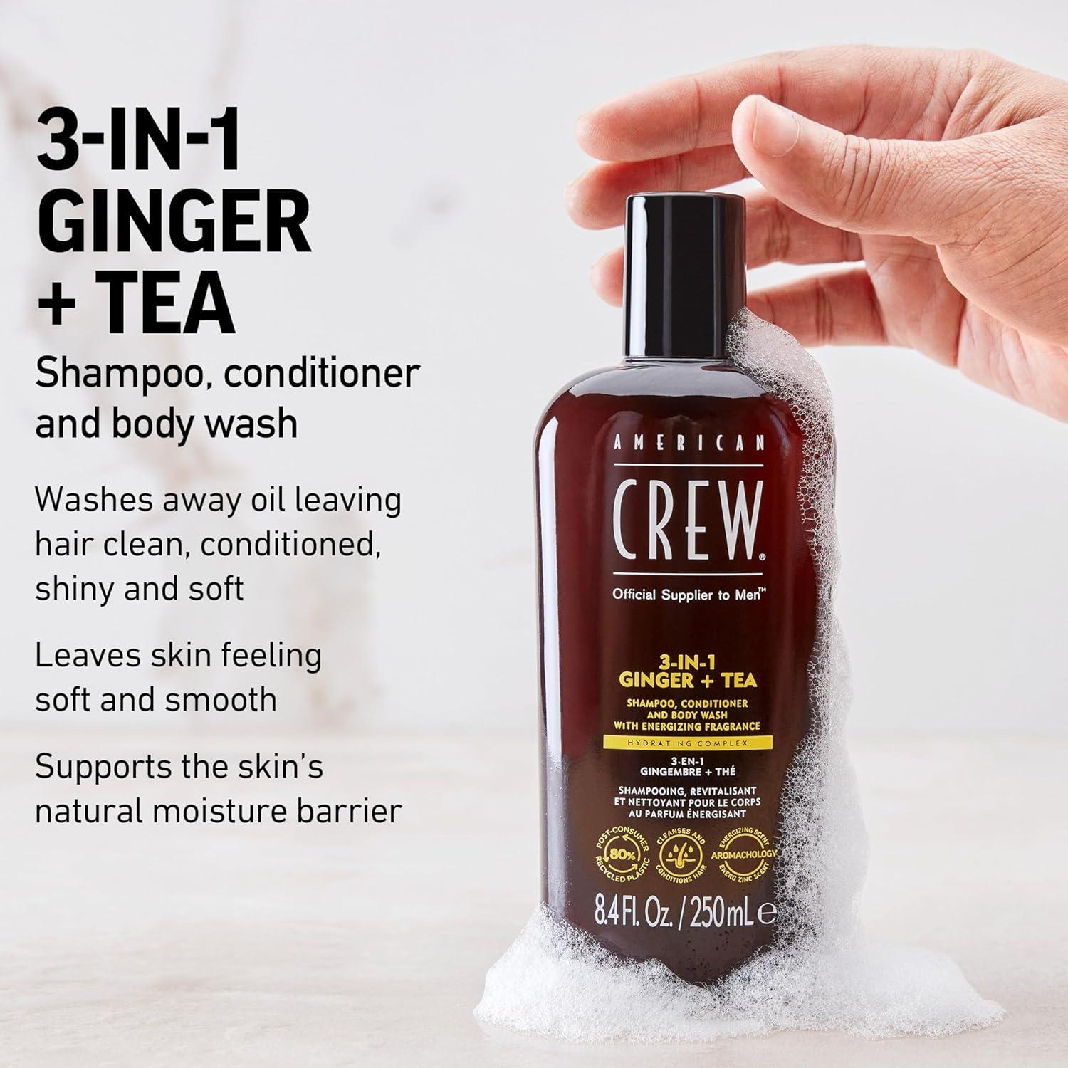 American Crew Shampoo, Conditioner & Body Wash for Men, 3-in-1, 33.8 Fl Oz(Ginger + Tea)