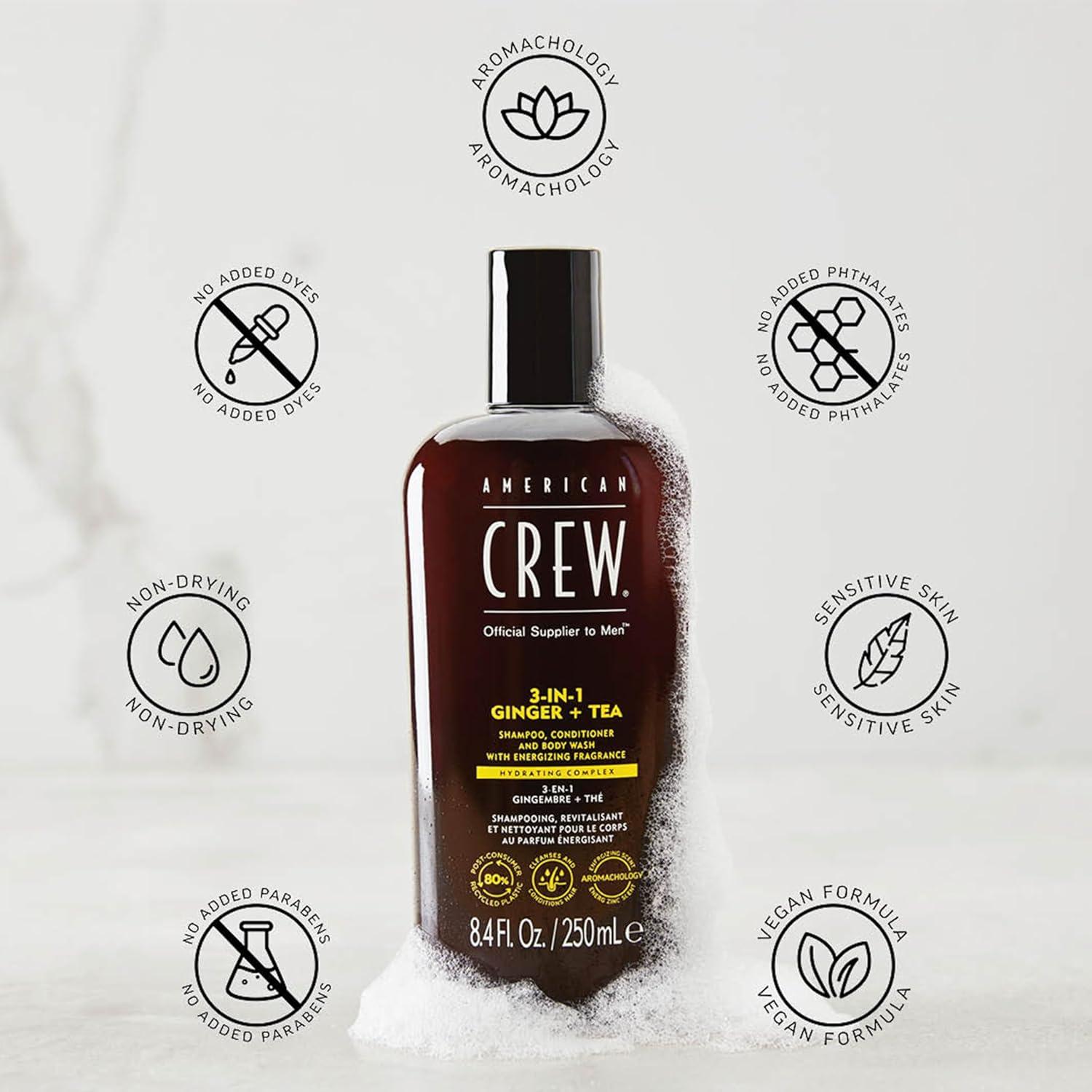 American Crew Shampoo, Conditioner & Body Wash for Men, 3-in-1, 33.8 Fl Oz(Ginger + Tea)