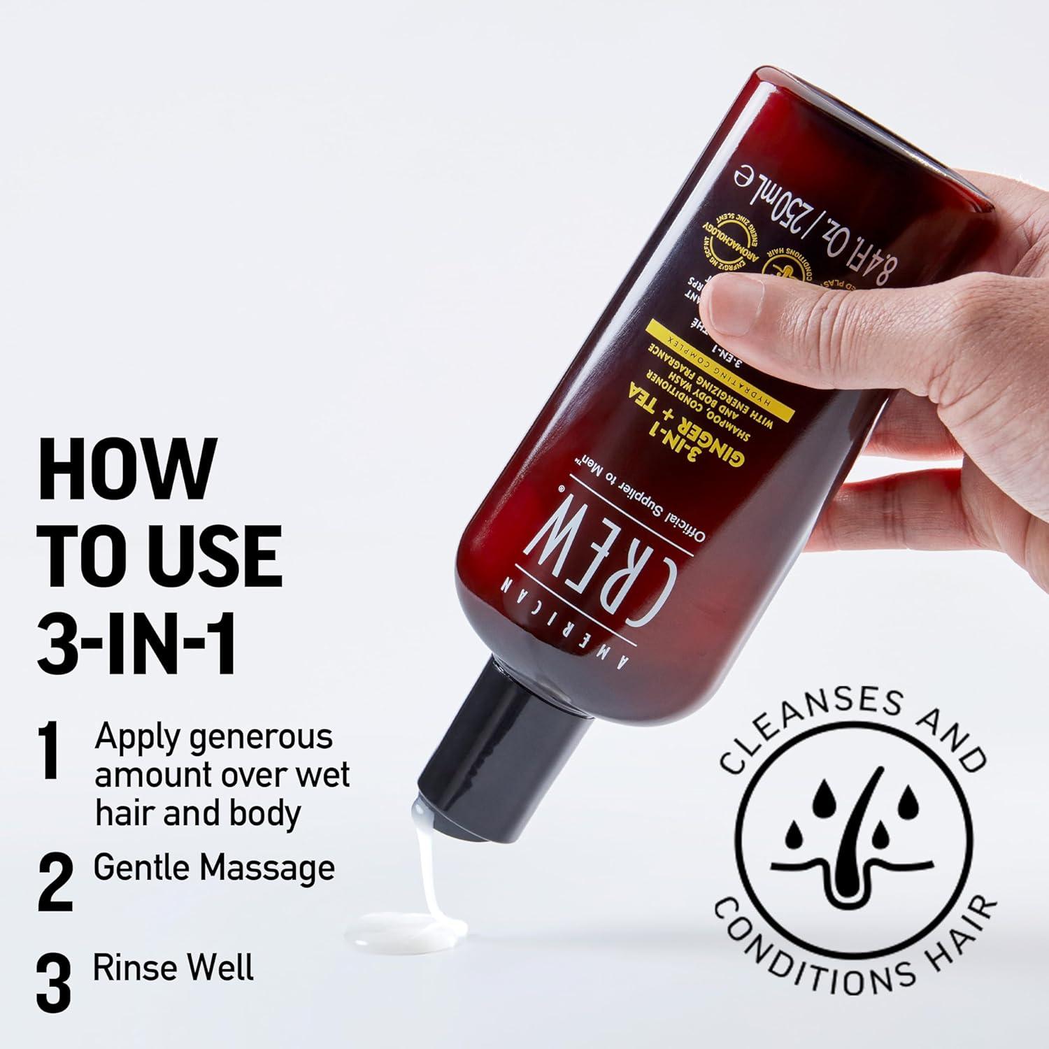 American Crew Shampoo, Conditioner & Body Wash for Men, 3-in-1, 33.8 Fl Oz(Ginger + Tea)