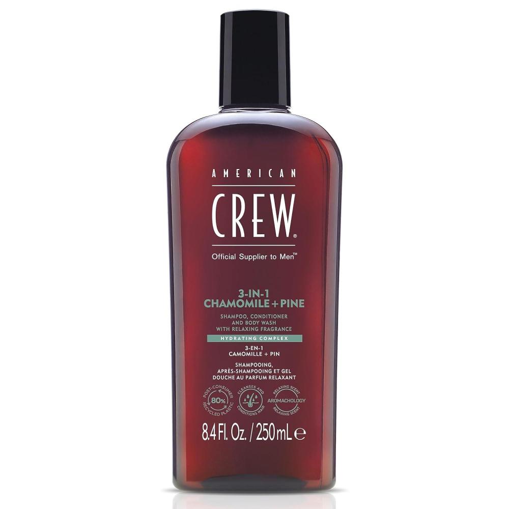 American Crew Shampoo, Conditioner & Body Wash for Men, 3-in-1, 33.8 Fl Oz(Chamomile + Pine)