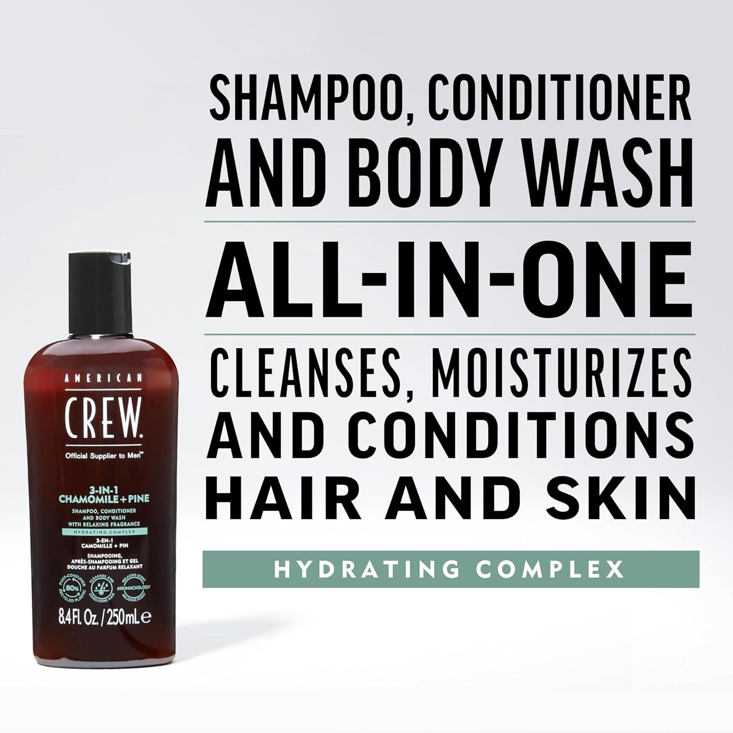 American Crew Shampoo, Conditioner & Body Wash for Men, 3-in-1, 33.8 Fl Oz(Chamomile + Pine)