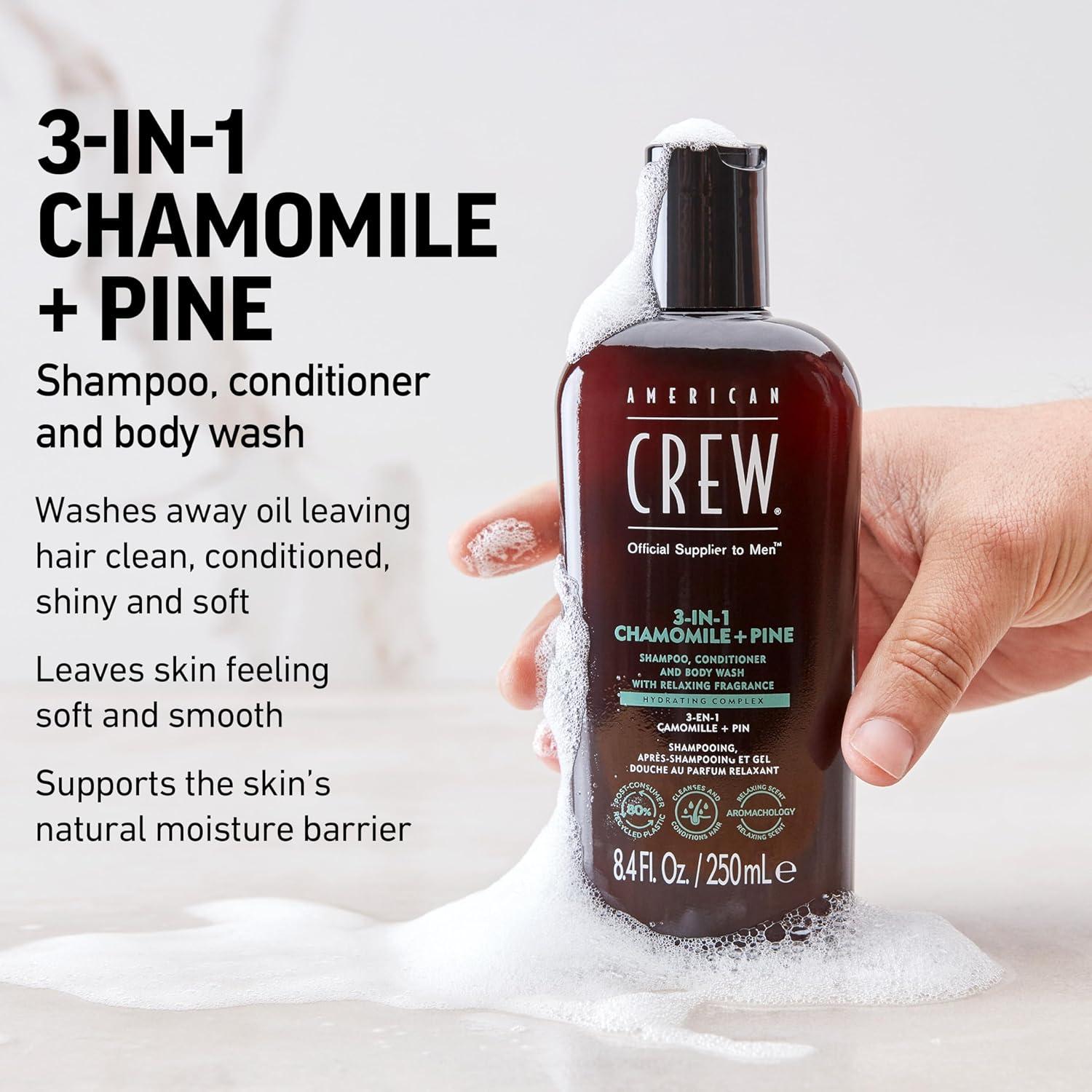 American Crew Shampoo, Conditioner & Body Wash for Men, 3-in-1, 33.8 Fl Oz(Chamomile + Pine)