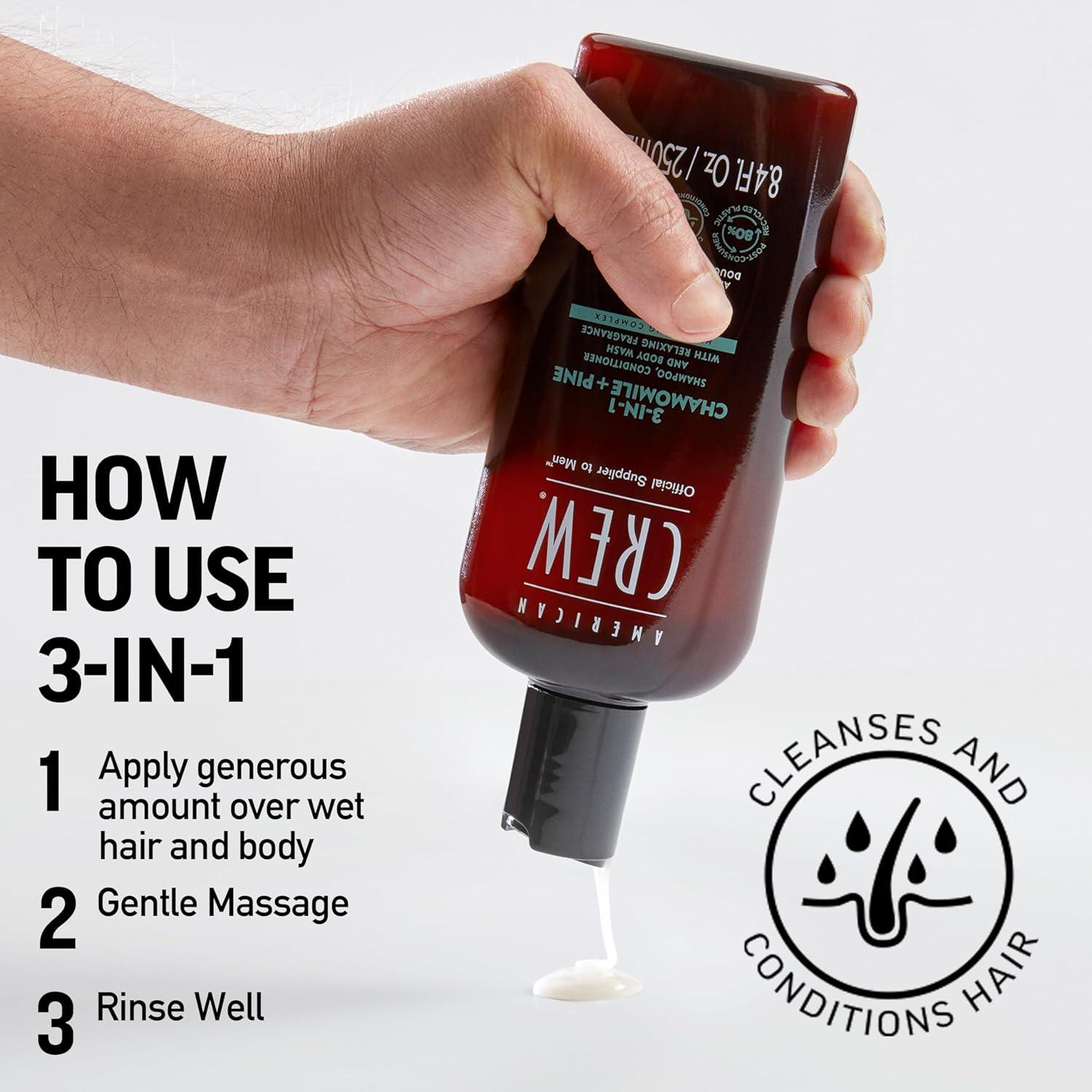 American Crew Shampoo, Conditioner & Body Wash for Men, 3-in-1, 33.8 Fl Oz(Chamomile + Pine)