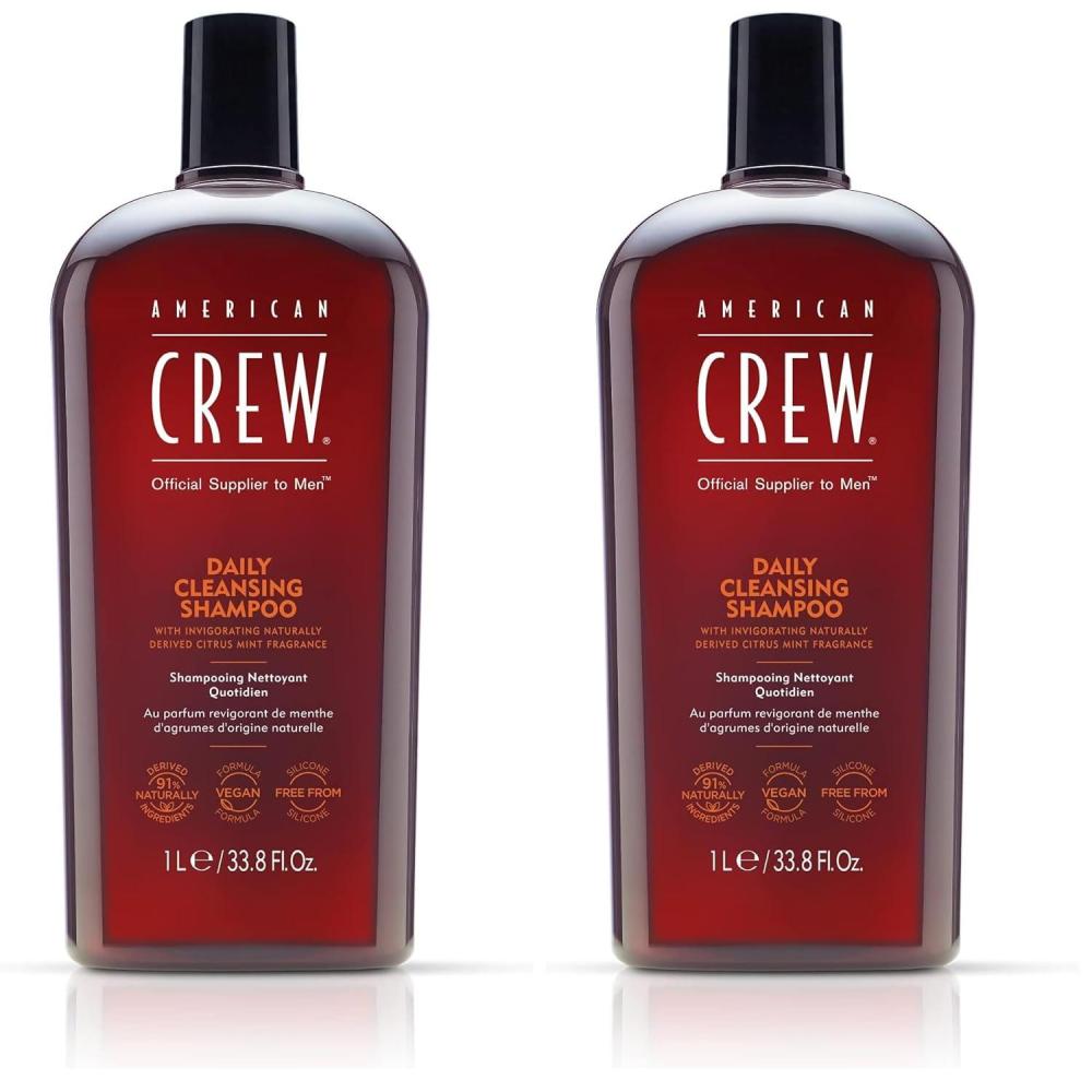 American Crew Shampoo for Men, Daily Cleanser, Naturally Derived, Vegan Formula, Citrus Mint Fragrance, 33.8 Fl Oz(33.8 Fl Oz (Pack of 2))