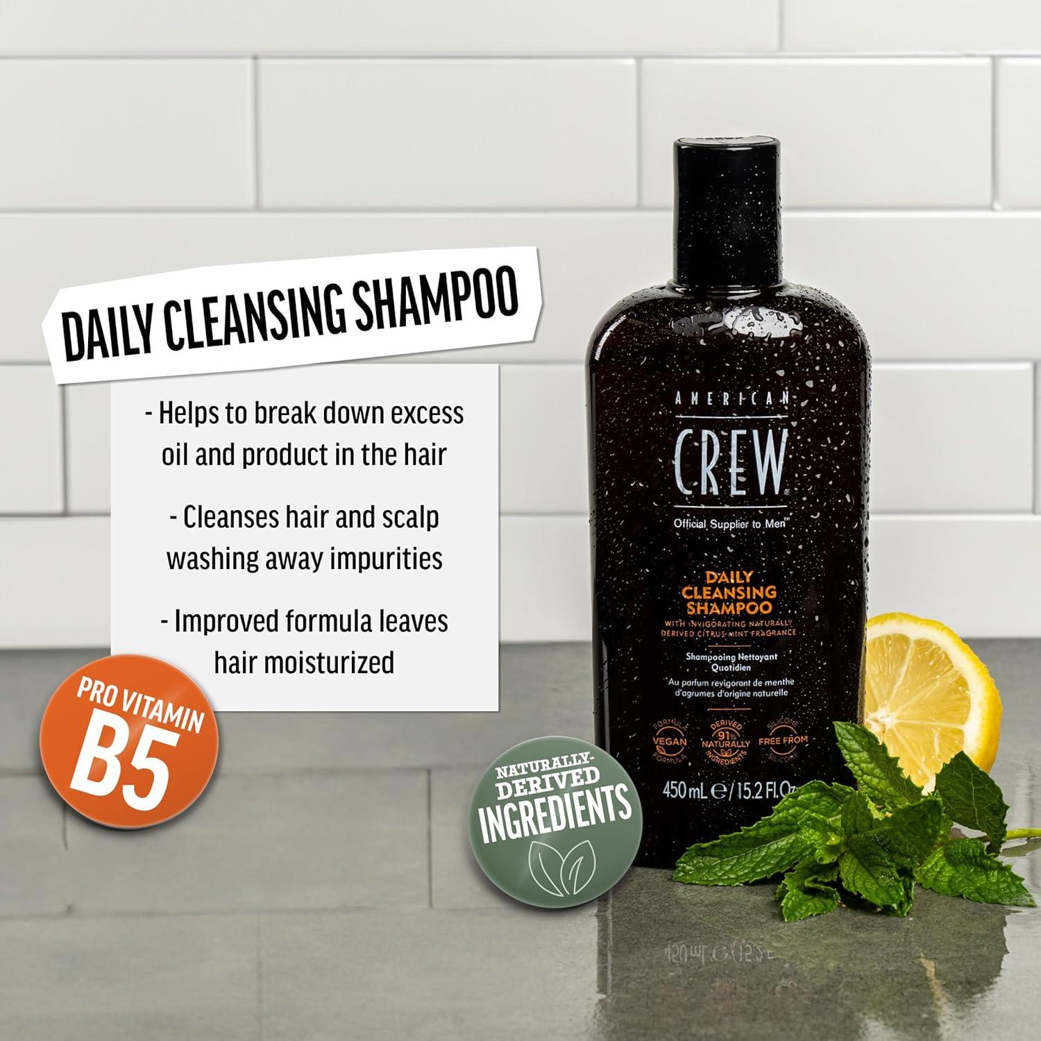 American Crew Shampoo for Men, Daily Cleanser, Naturally Derived, Vegan Formula, Citrus Mint Fragrance, 33.8 Fl Oz(33.8 Fl Oz (Pack of 2))