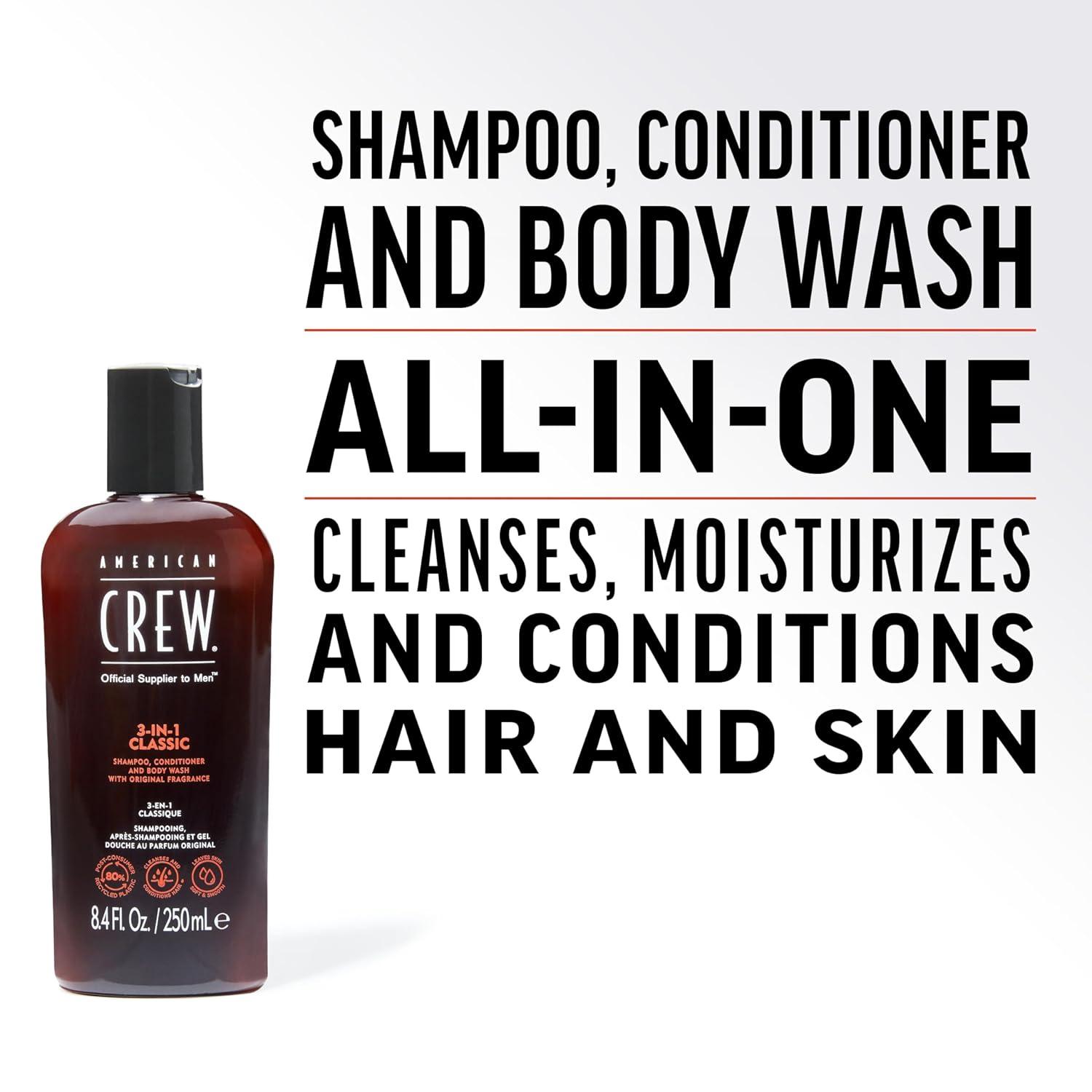 American Crew Shampoo, Conditioner & Body Wash for Men, 3-in-1, 33.8 Fl Oz(Classic)