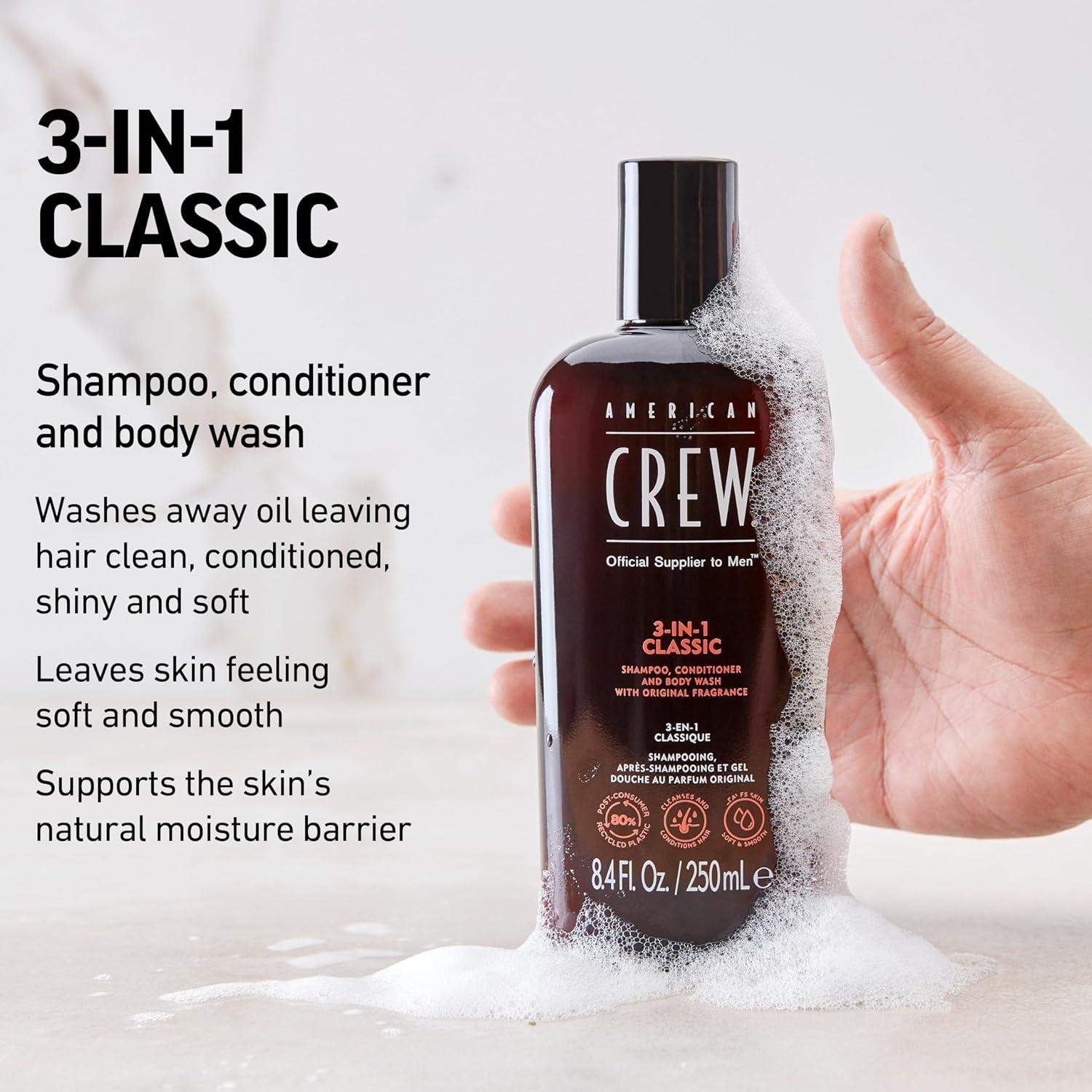 American Crew Shampoo, Conditioner & Body Wash for Men, 3-in-1, 33.8 Fl Oz(Classic)