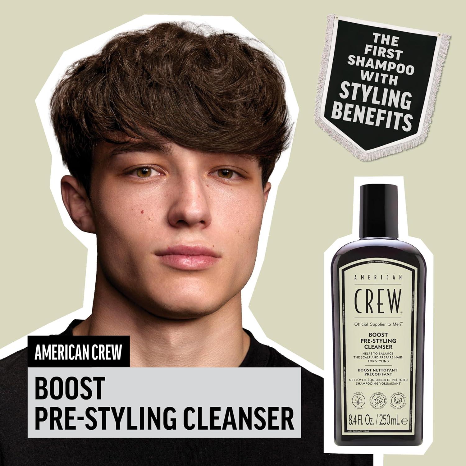 AMERICAN CREW Men’s Pre Styler Boost Shampoo for Fine & Thin Hair, Instantly Volumizing Formula, Adds Volume, Lift, & Shine, Vegan, 8.4 fl oz