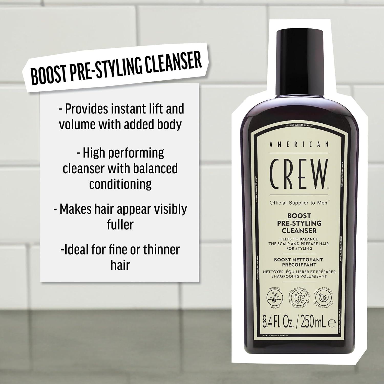 AMERICAN CREW Men’s Pre Styler Boost Shampoo for Fine & Thin Hair, Instantly Volumizing Formula, Adds Volume, Lift, & Shine, Vegan, 8.4 fl oz