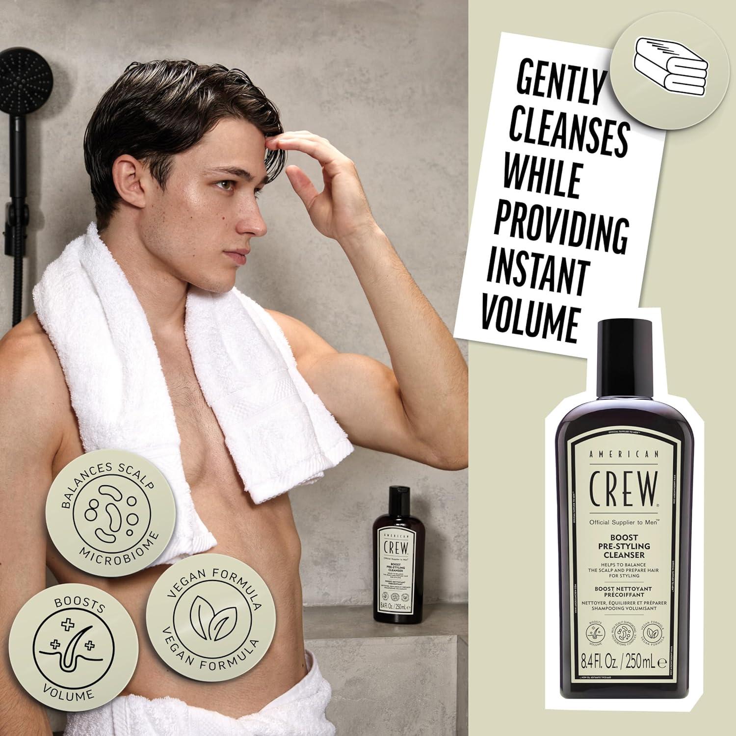 AMERICAN CREW Men’s Pre Styler Boost Shampoo for Fine & Thin Hair, Instantly Volumizing Formula, Adds Volume, Lift, & Shine, Vegan, 8.4 fl oz