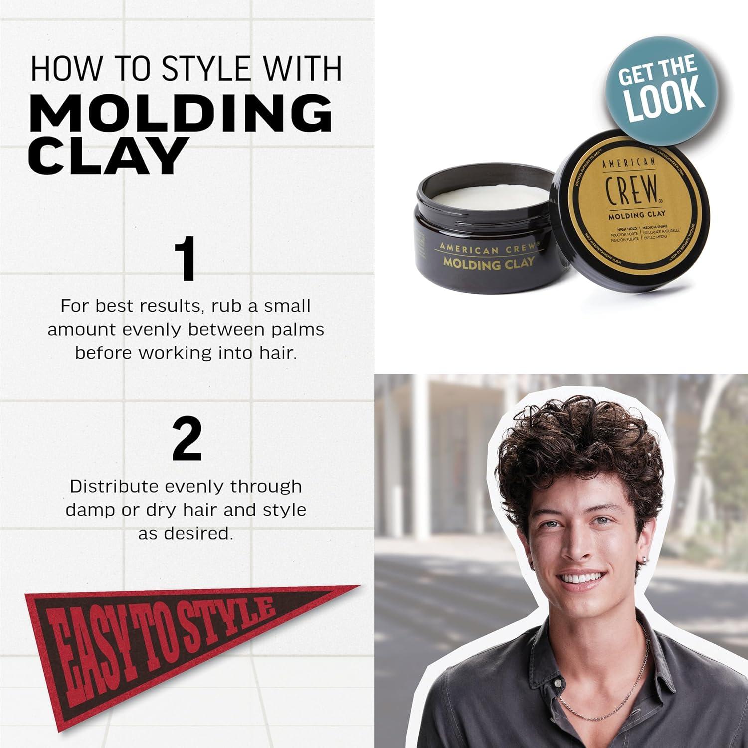 American Crew Men’s Hair Molding Clay, Like Styling Gel with Strong Hold & Medium Shine, 3 oz