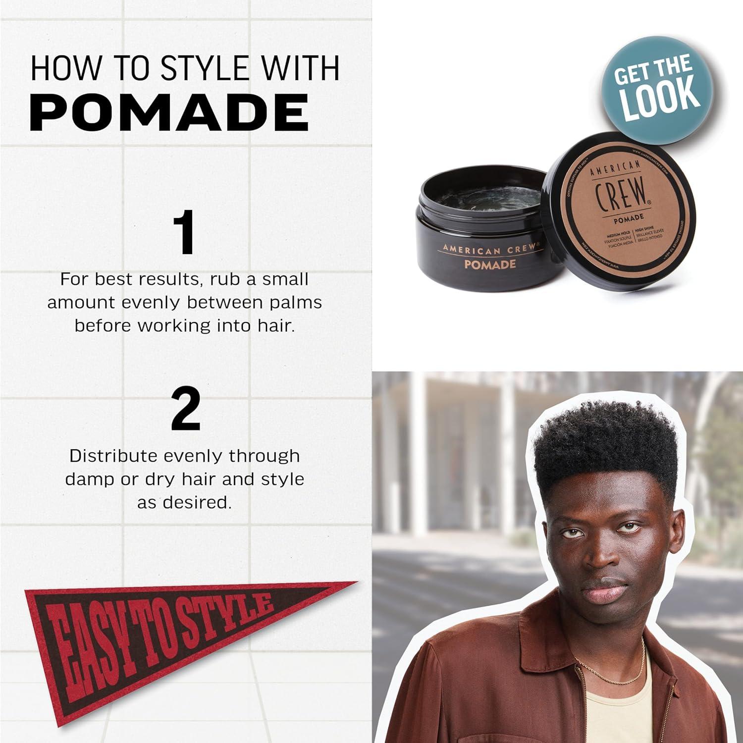 American Crew POMADE FOR HOLD AND SHINE 3 OZ for Men | Men’s, Like Styling Gel, High Shine(Scented)