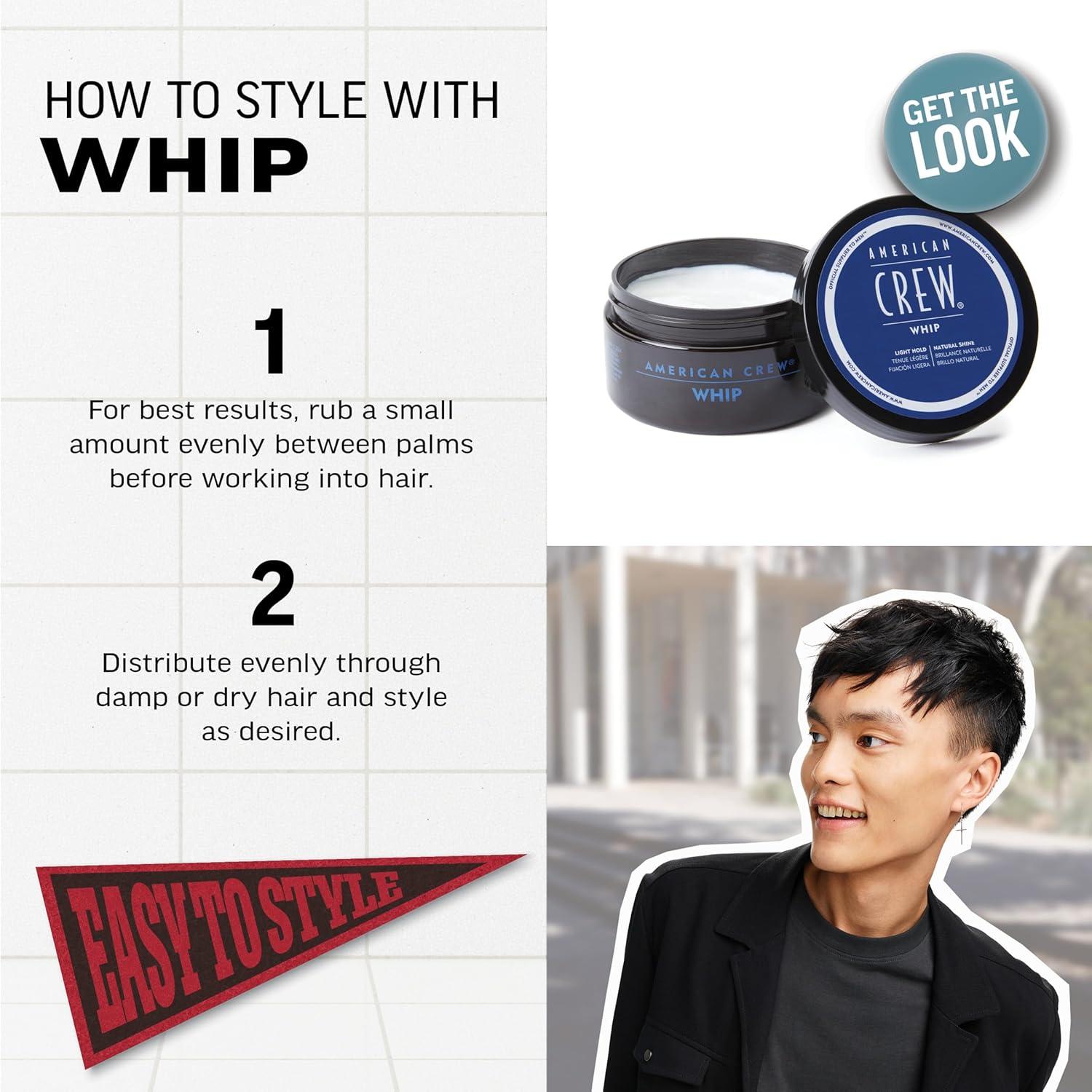 American Crew Men’s Whip Styling Cream, Like Hair Gel with Light Hold & Natural Shine, 3 oz(Natural)