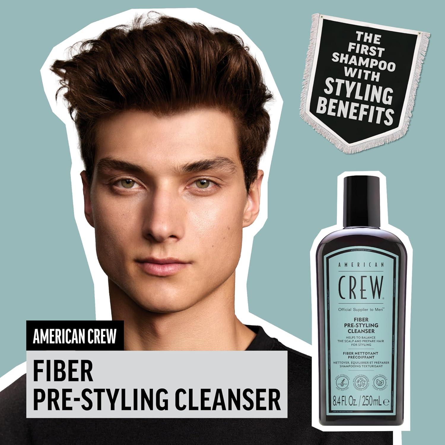 AMERICAN CREW Men’s Pre-Styler Fiber Shampoo for Damaged & Fine Hair, Strengthening Shampoo, Adds Thickness & Shine, Vegan, 8.4 fl oz