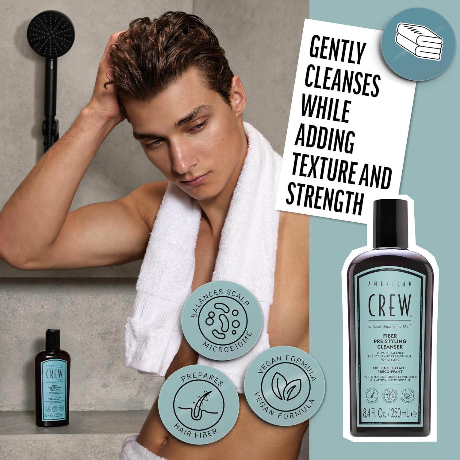 AMERICAN CREW Men’s Pre-Styler Fiber Shampoo for Damaged & Fine Hair, Strengthening Shampoo, Adds Thickness & Shine, Vegan, 8.4 fl oz