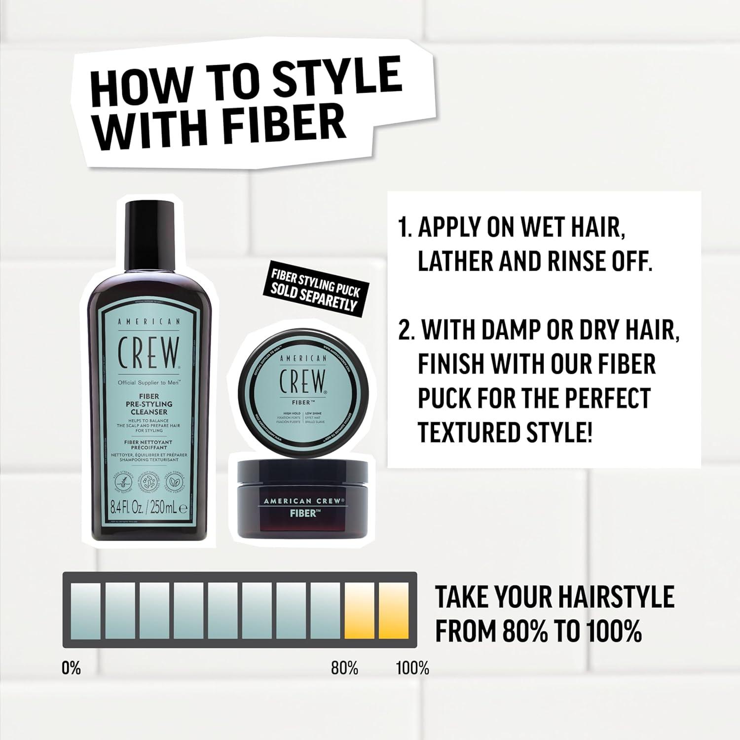 AMERICAN CREW Men’s Pre-Styler Fiber Shampoo for Damaged & Fine Hair, Strengthening Shampoo, Adds Thickness & Shine, Vegan, 8.4 fl oz