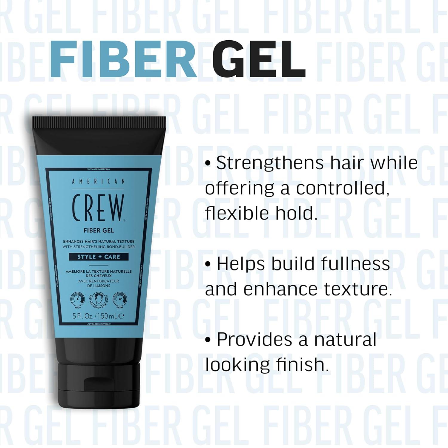 AMERICAN CREW Fiber Gel, Hybrid Styling Hair Gel For Men, Medium Hold With Natural Finish, 5 fl oz