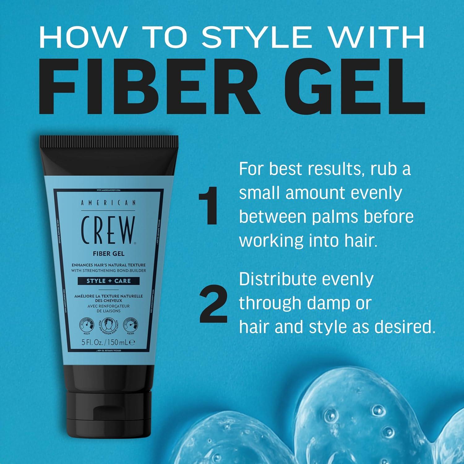 AMERICAN CREW Fiber Gel, Hybrid Styling Hair Gel For Men, Medium Hold With Natural Finish, 5 fl oz