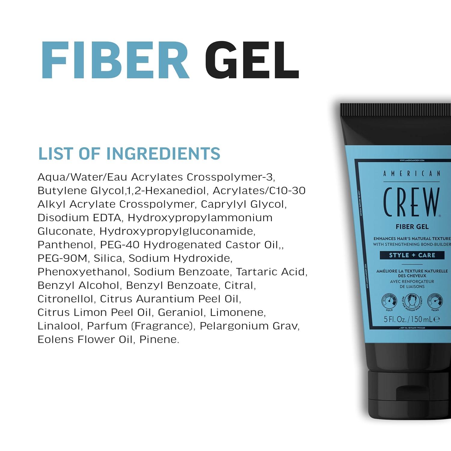 AMERICAN CREW Fiber Gel, Hybrid Styling Hair Gel For Men, Medium Hold With Natural Finish, 5 fl oz