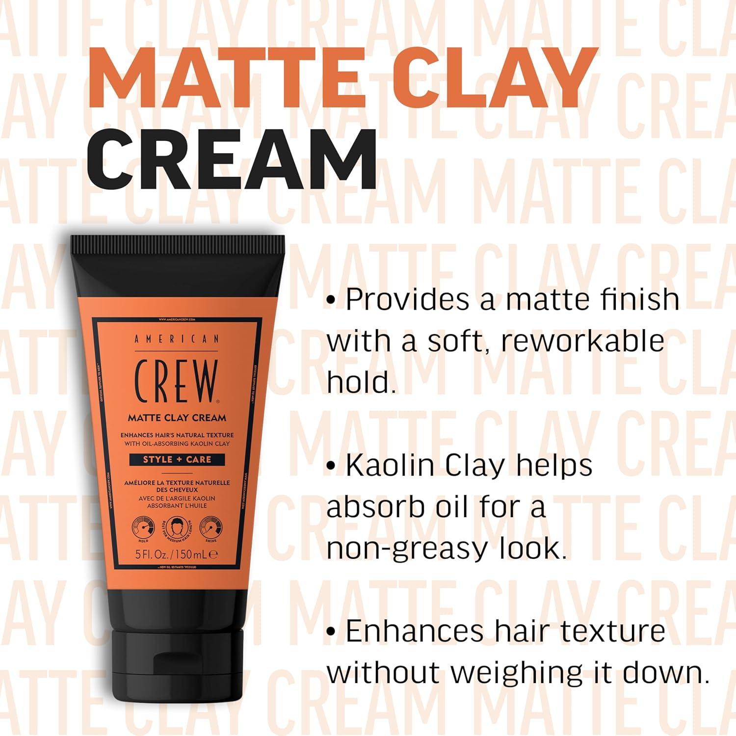 AMERICAN CREW Matte Clay Cream, Hybrid Hair Styling Clay Gel For Men, Medium Hold With Matte Finish, 5 fl oz