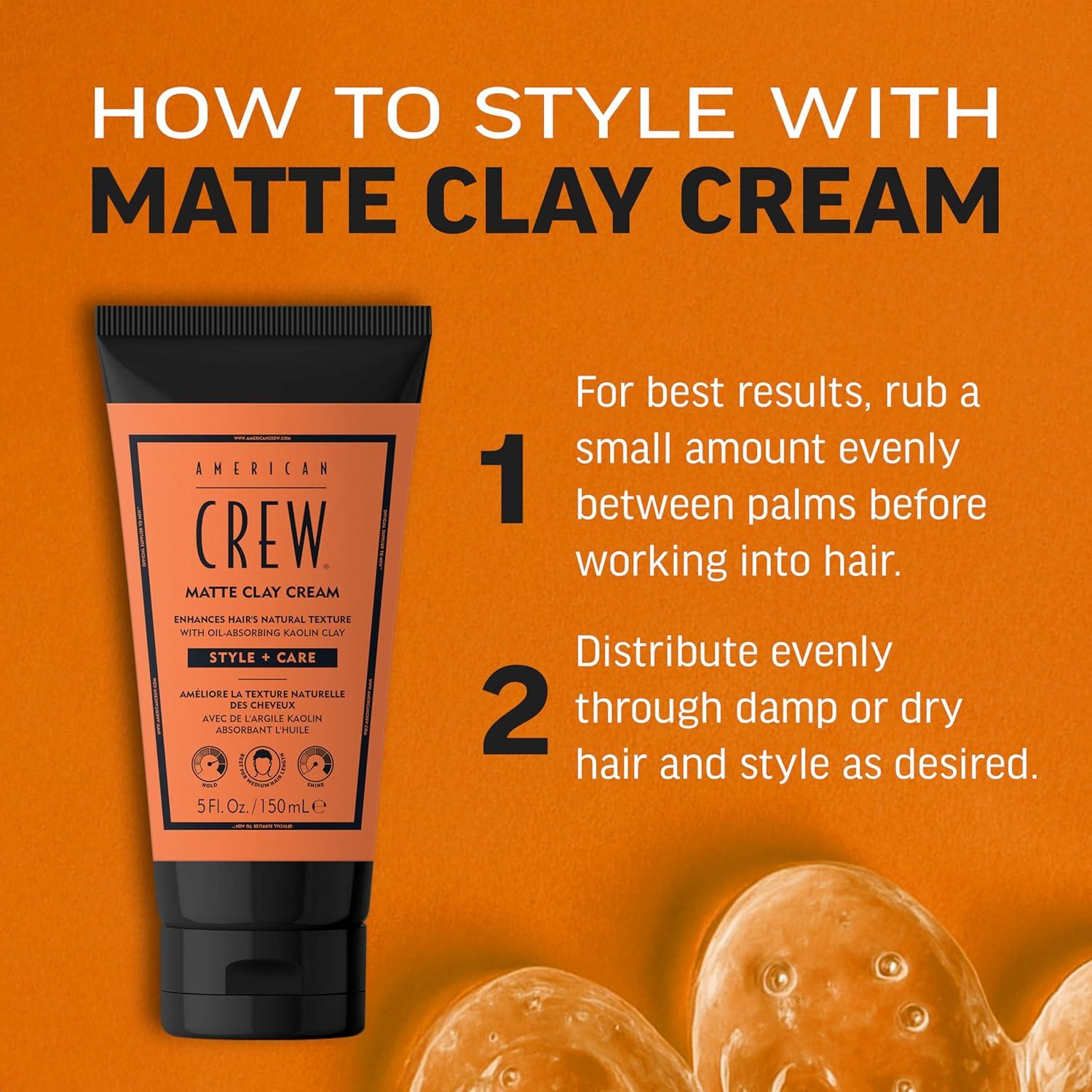 AMERICAN CREW Matte Clay Cream, Hybrid Hair Styling Clay Gel For Men, Medium Hold With Matte Finish, 5 fl oz