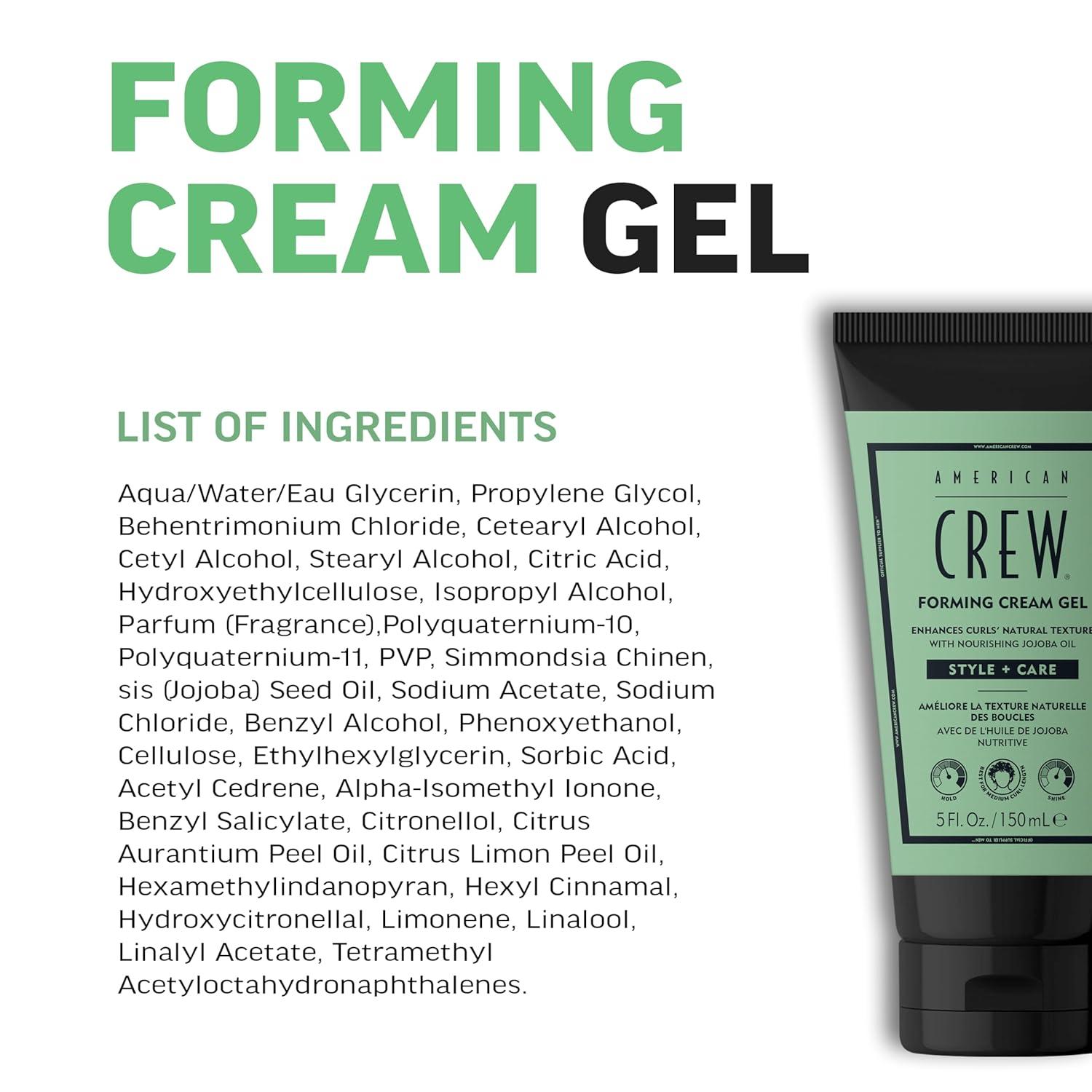 AMERICAN CREW Forming Cream Gel, Hybrid Curl Defining Hair Cream For Men, Medium Hold With Anti-frizz Protection, 5 fl oz