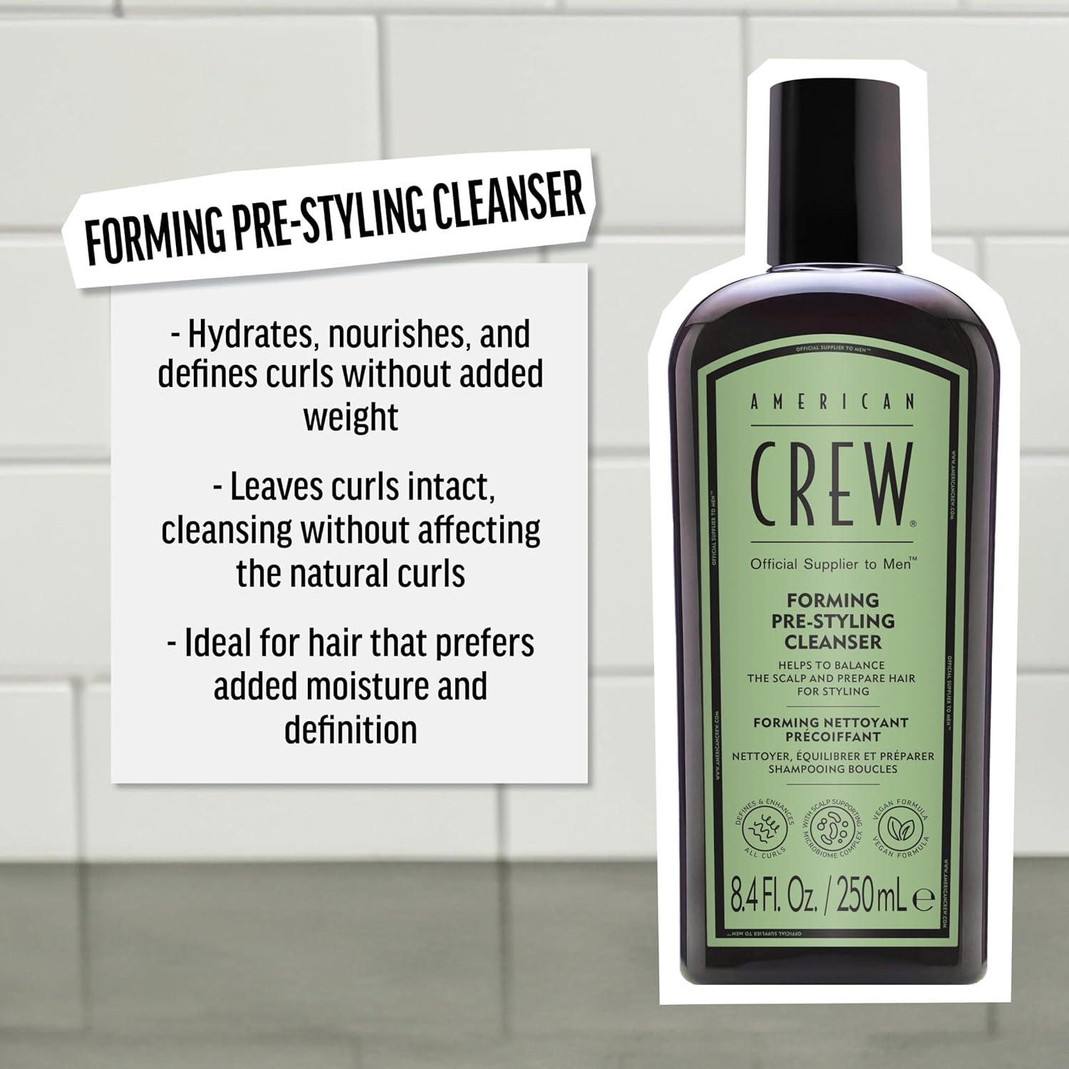 AMERICAN CREW Men’s Pre-Styler Forming Shampoo for Textured & Curly Hair, Anti-Frizz & Curl Defining, With Jojoba Oil, Vegan, 8.5 fl oz