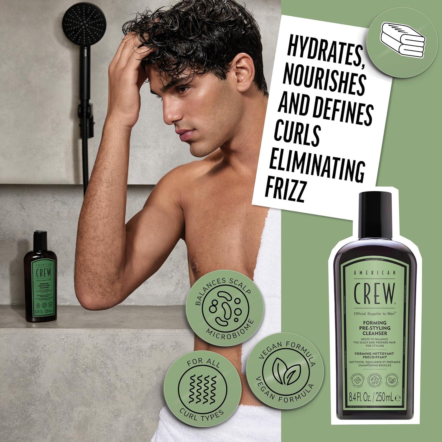 AMERICAN CREW Men’s Pre-Styler Forming Shampoo for Textured & Curly Hair, Anti-Frizz & Curl Defining, With Jojoba Oil, Vegan, 8.5 fl oz