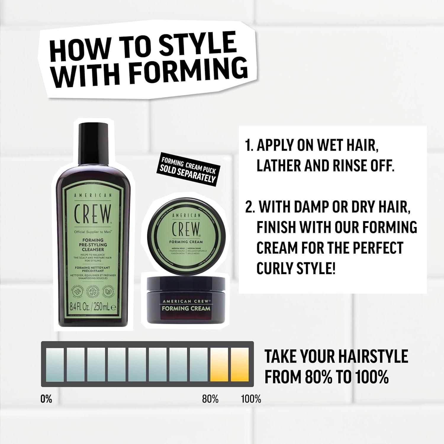 AMERICAN CREW Men’s Pre-Styler Forming Shampoo for Textured & Curly Hair, Anti-Frizz & Curl Defining, With Jojoba Oil, Vegan, 8.5 fl oz